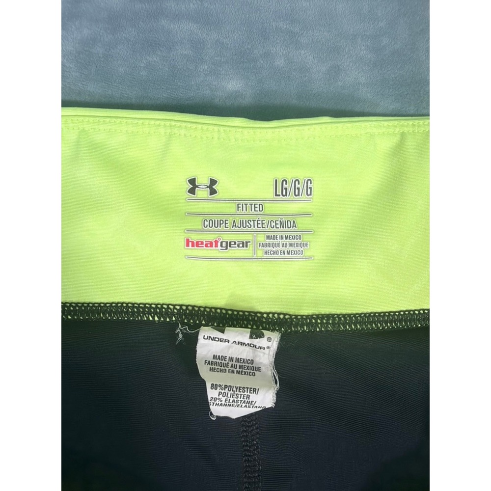 Under Armour HeatGear Womens Large Black Neon Yellow Cropped Leggings Fitted - Picture 4 of 8